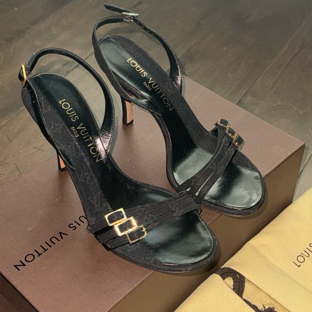 Louis Vuitton Black Stiletto Heels with Ankle Strap
